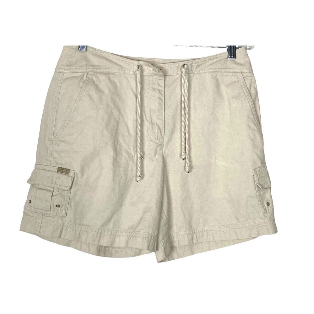 LAUREN RALPH LAUREN Women Zip Drawstring Waist Shorts Sz 8 Cream Nautical 2-22